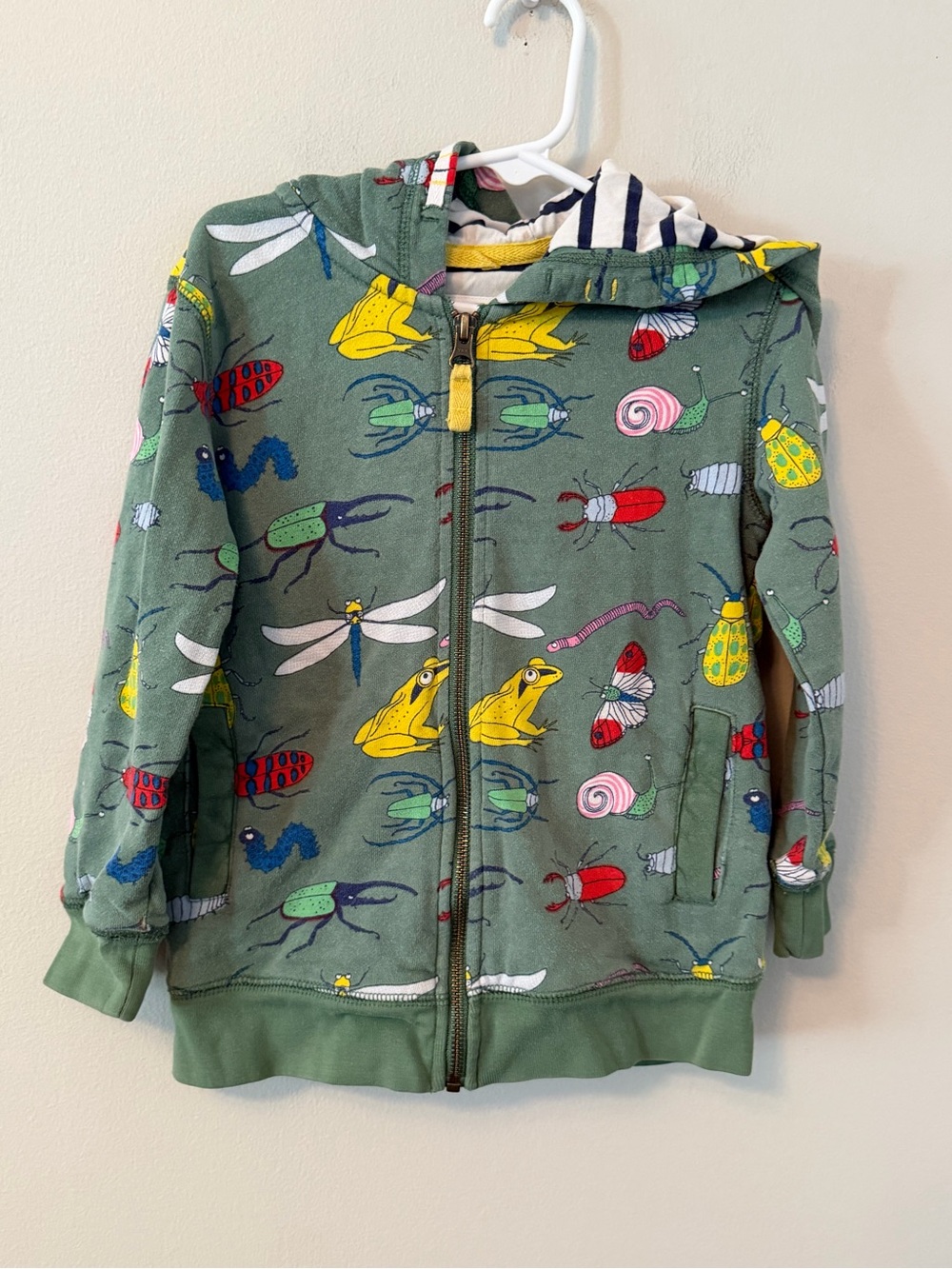Mini Boden Green Hooded Zip Sweatshirt with Colorful Bug Print